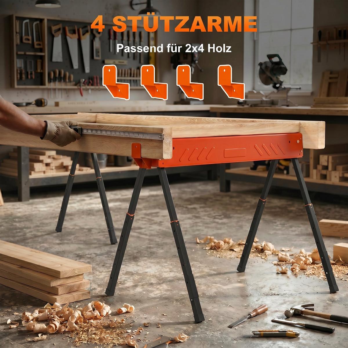 SÄGEBOCK 2er Set Metall EVA Orange - Orange, Metall (93/50/85.5cm) - HOMCOM