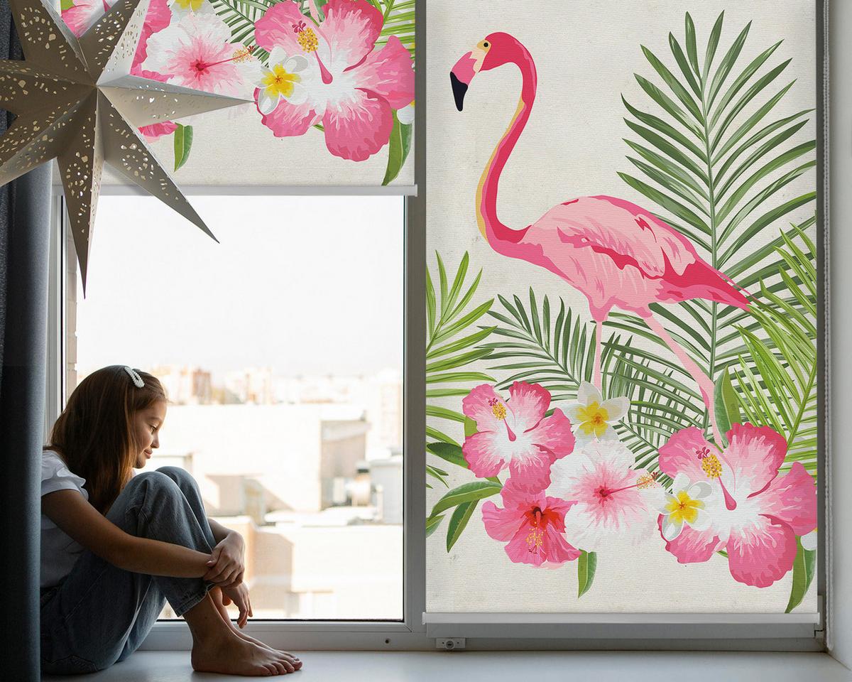 INNENROLLO - Fensterrollo - Rollo - 100x180 cm - Flamingos auf den Blättern - Pink, Kunststoff (100/180/0.5cm) - TULUP