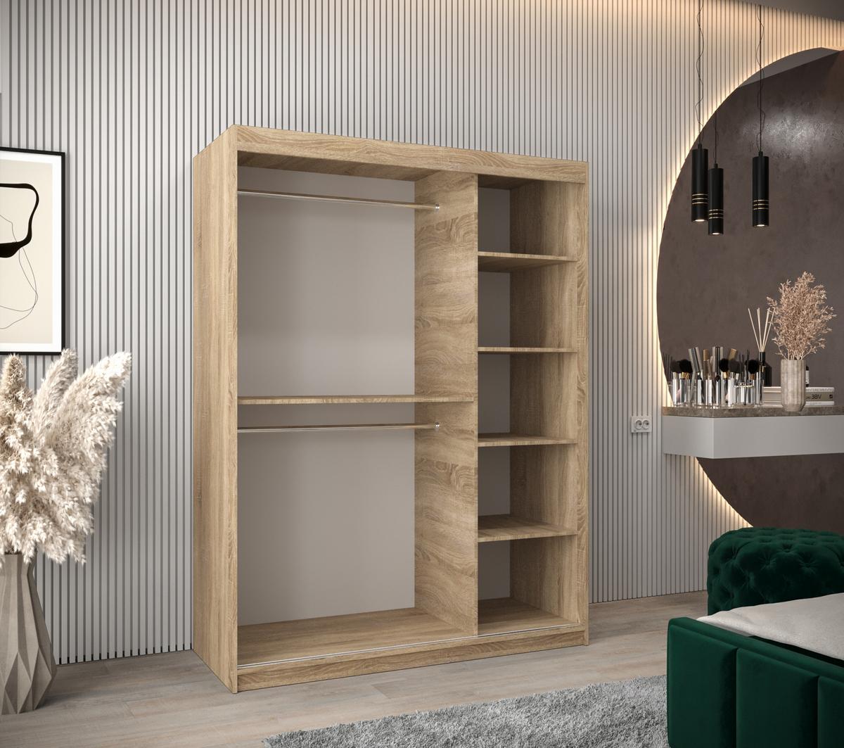 SCHWEBETÜRENSCHRANK 200/150/62 2-türig - Silberfarben/Sonoma Eiche, Holz/Kunststoff (150/200/62cm) - MÖBEL KRYSPOL