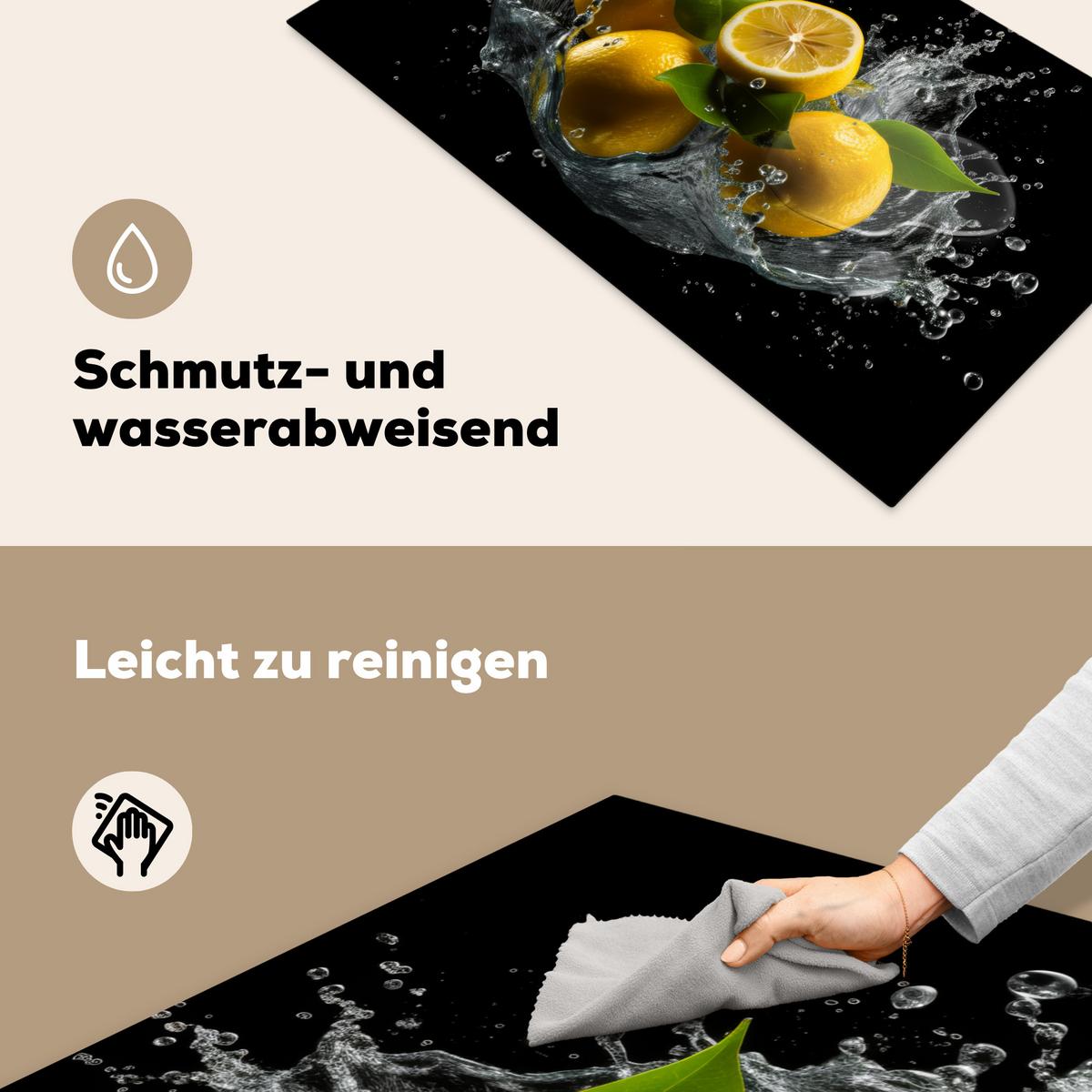 HERDABDECKPLATTE Zitrone - Obst - Gelb - Schwarz Ceranfeldabdeckung 90x52 cm - Gelb, Kunststoff (90/52/0.2cm) - MuchoWow
