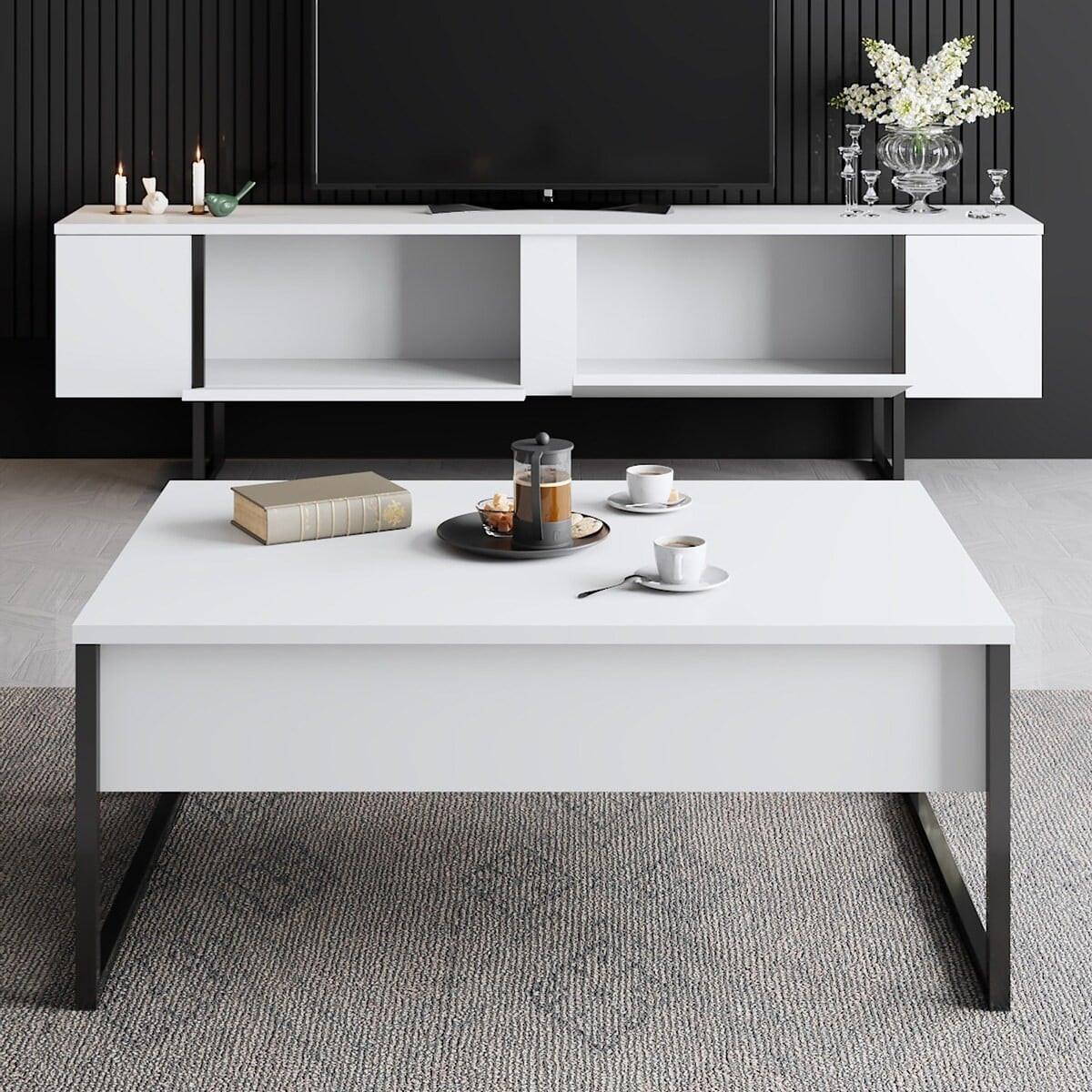 TV-MÖBEL luxe weiss - Weiß, Holzwerkstoff (180/50/30cm) - Calicosy