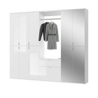 GARDEROBENSCHRANK weiß Hochglanz 213 cm mit Spiegel, Flurgarderobe - Chromfarben/Weiß Hochglanz, Glas/Holzwerkstoff (213/193/34cm) - Inn.Furn