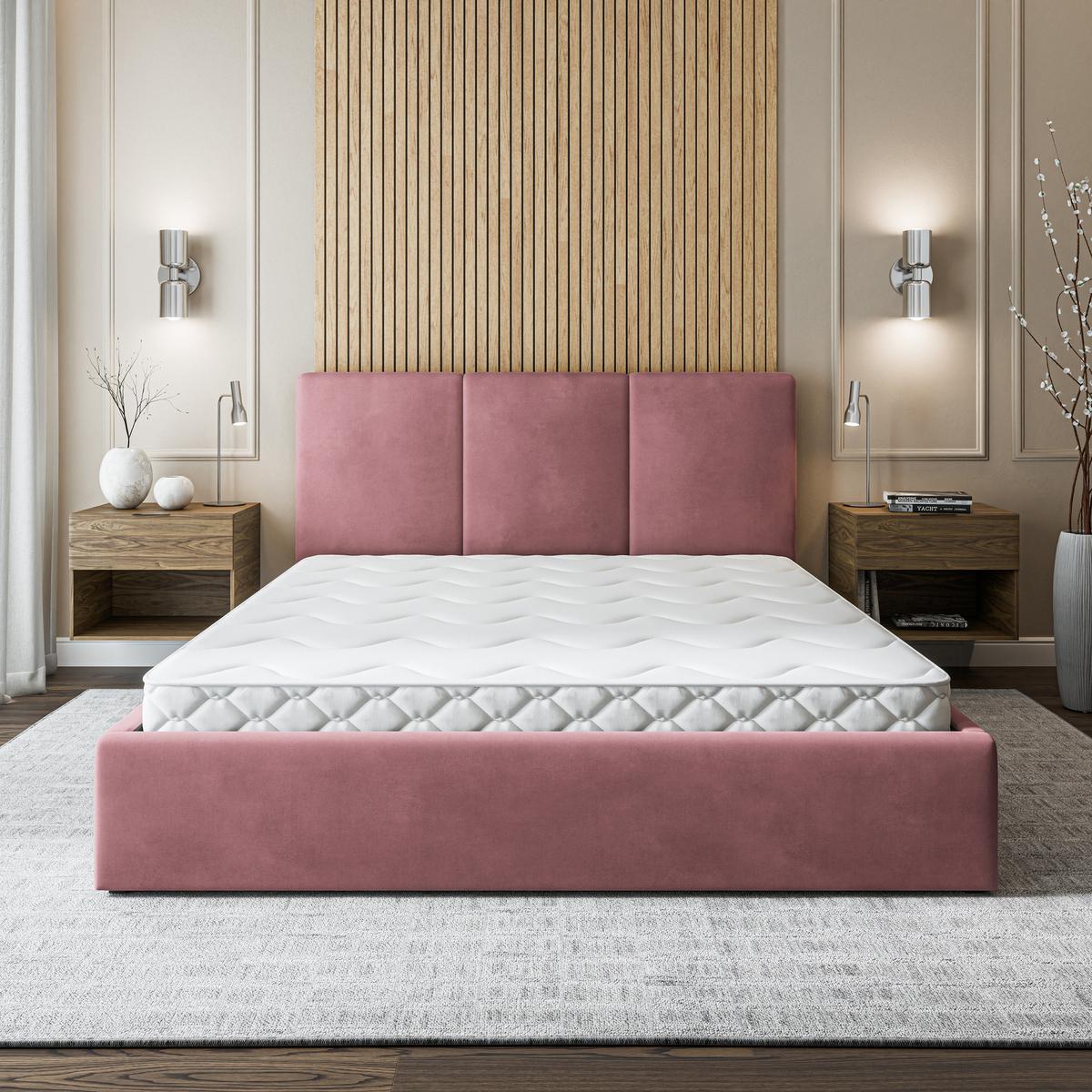 POLSTERBETT AZURI 200x200 cm mit Bettkästen - Rosa - Rosa, Holz (200/200cm) - MASSENO