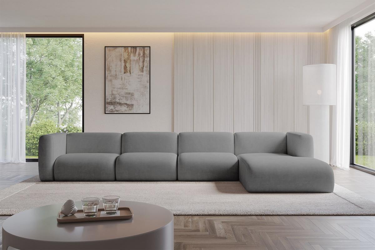 ECKSOFA Ottomane Rechts MIRA-L3 409x179x70 Grau Velours - Schieferfarben/Schwarz, Holzwerkstoff/Kunststoff (409/179cm) - ALTDECOR
