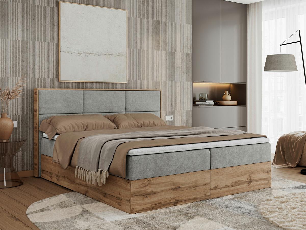 BOXBETT ALBERO 2 - 120/200 Hellgrau Struktur - H4 - Hellgrau, Holz/Textil (120/200cm) - MKS