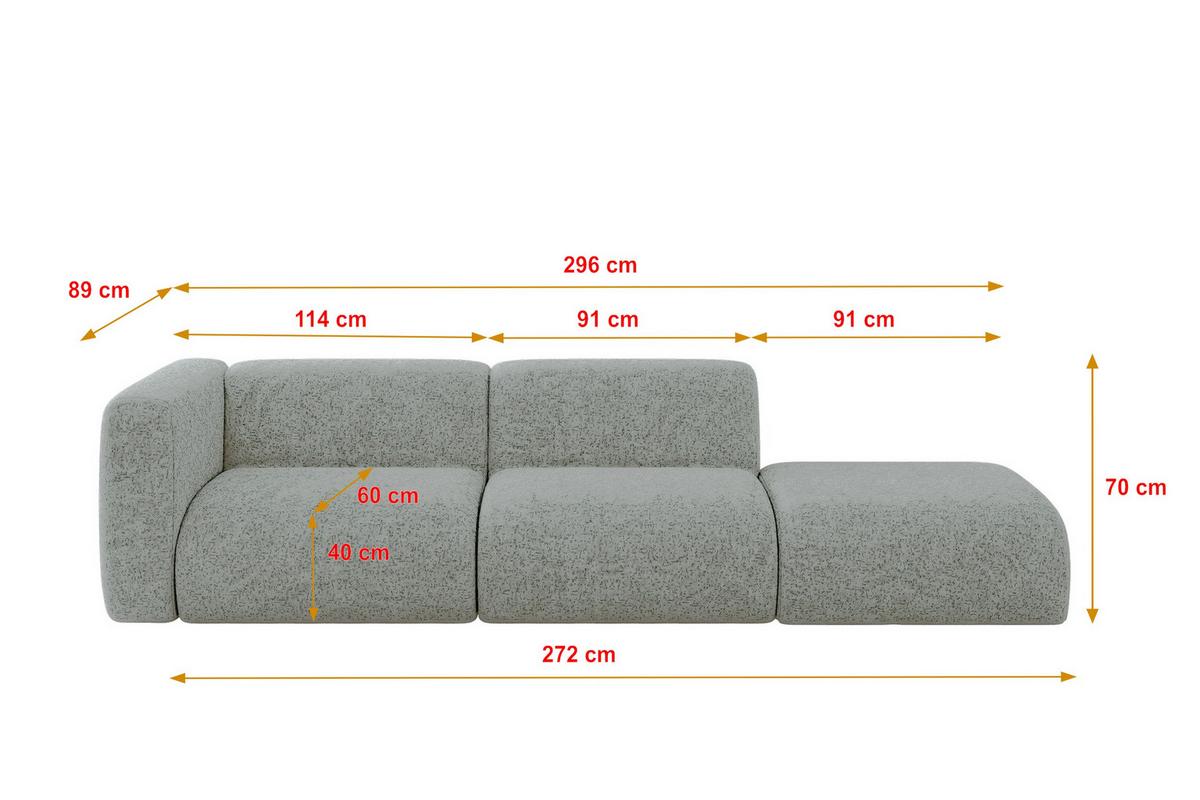 SOFA Ottomane Links MIRA-S3 296x89x70 Grün Velours - Schwarz/Hellgrün, Holzwerkstoff/Kunststoff (296/70/89cm) - ALTDECOR