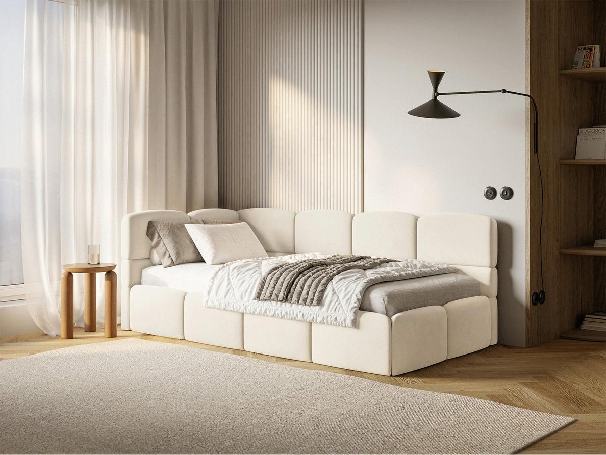 JUGENDBETT Cloudy Creme 120 cm, Easy-Clean-Velours - Creme/Schwarz, Kunststoff/Textil (120/200cm) - Selsey