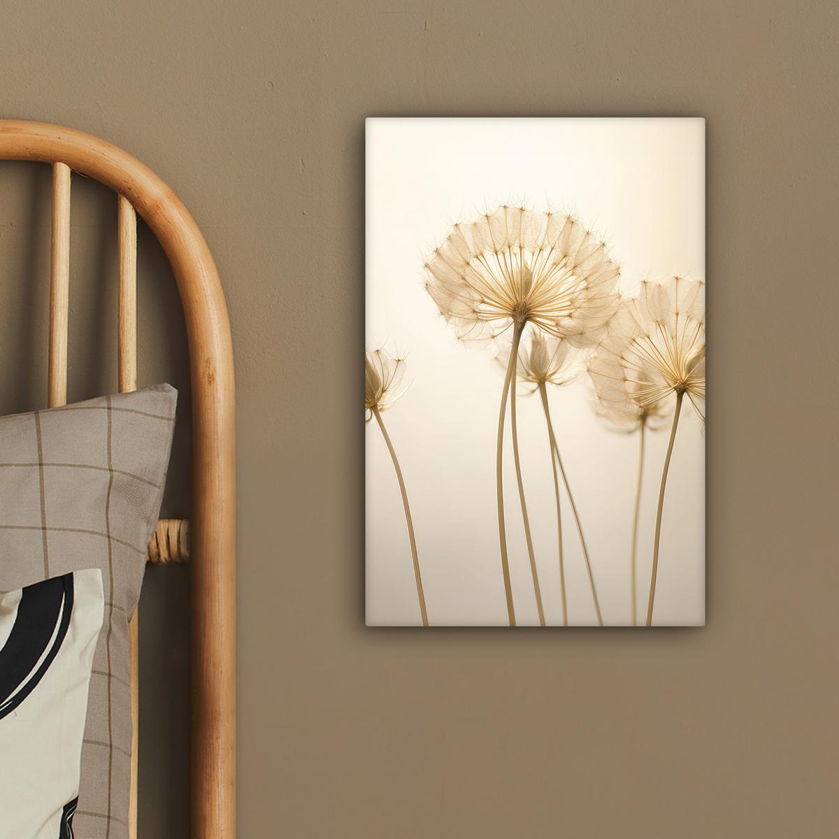 LEINWANDBILD Sonnenlicht - Löwenzahn - Botanisch - Blumen Deko Wohnzimmer 20x30 cm - Creme, Textil (20/30cm) - MuchoWow