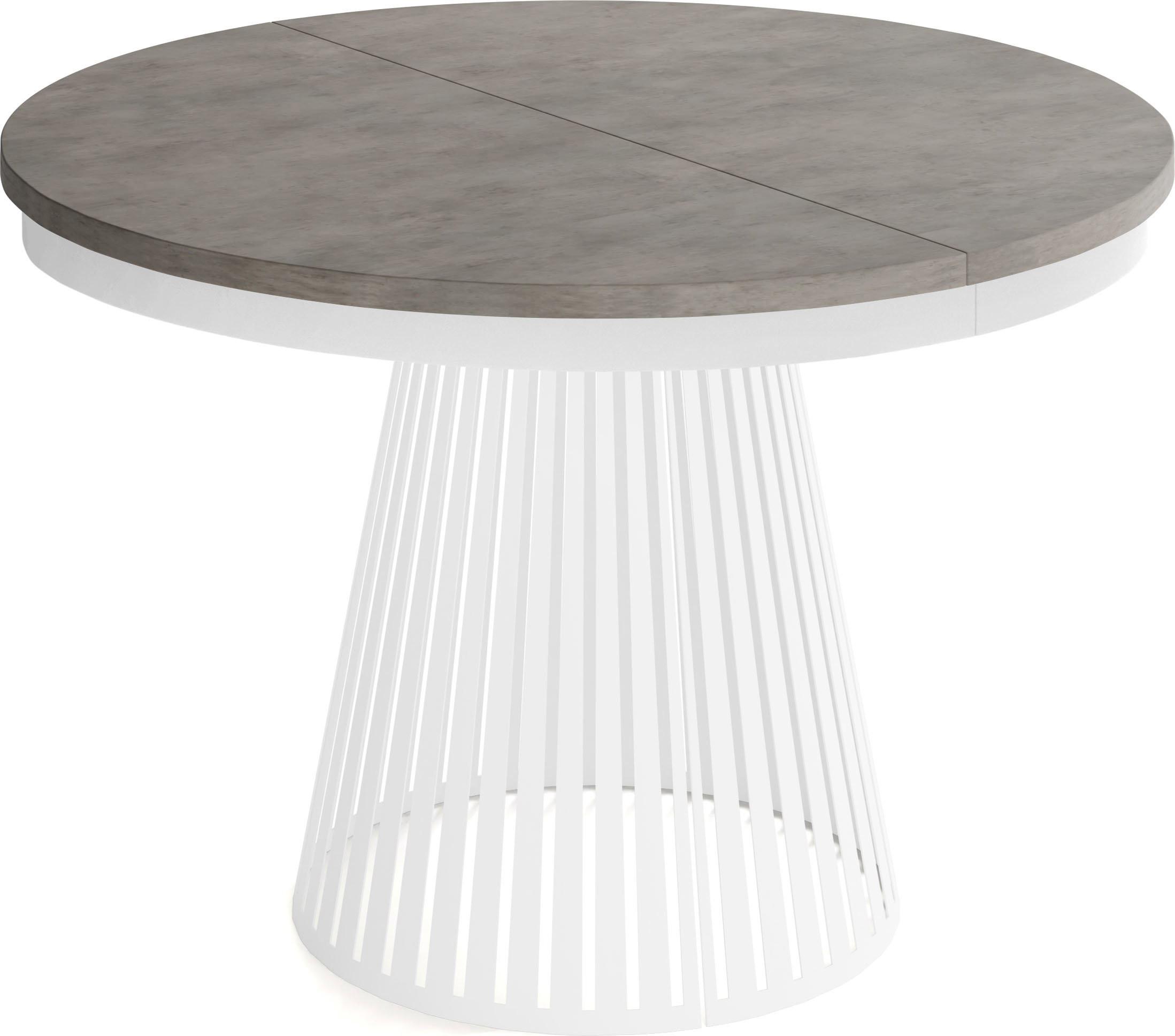 ESSTISCH Naro rund ausziehbar mit Weißem Lamellen-Metallgestell, Beton-Optik Dunkelgrau 120-200/120/76 cm - Dunkelgrau/Weiß, Holzwerkstoff/Metall (120/196/76cm) - WFL GROUP