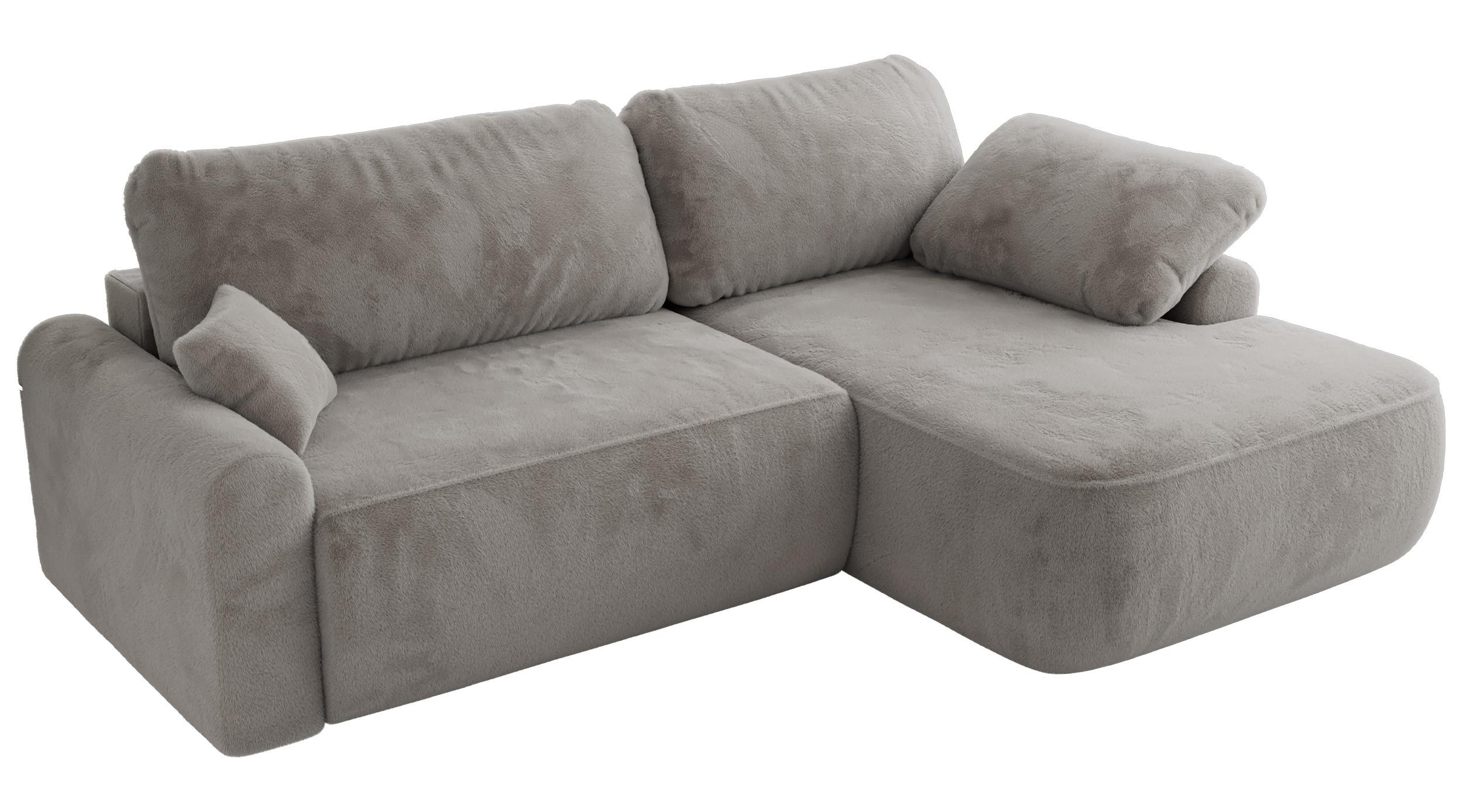 ECKSCHLAFSOFA CUBO L Hellgrau Plüsch - rechts - Hellgrau/Schwarz, Kunststoff/Textil (187/273cm) - MKS