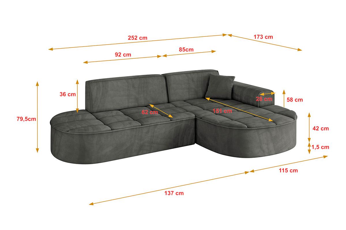 ECKSOFA Ottomane Rechts LIVO-L1 - 252x173x79,5 cm Dunkelgrau - Dunkelgrau, Holzwerkstoff/Textil (252/173cm) - ALTDECOR
