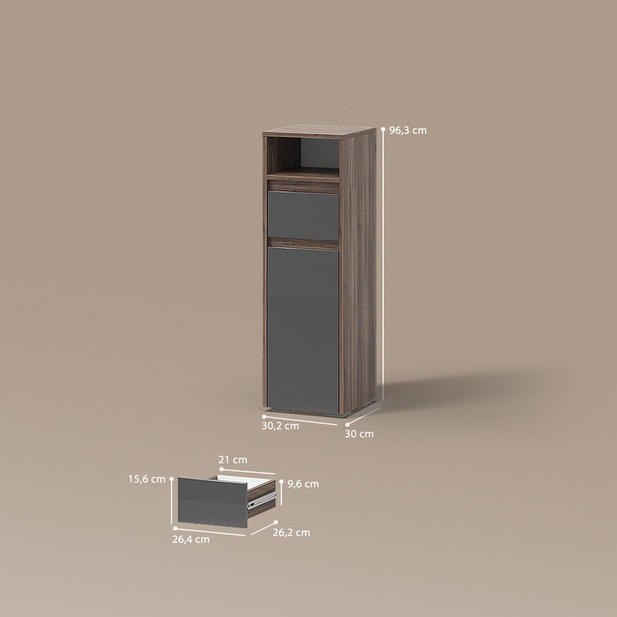MIDISCHRANK Savuto Anthrazit Hochglanz 30.2 x 96.3 cm - Schwarz Hochglanz, Holzwerkstoff (30.2/96.3/30cm) - Livinity®