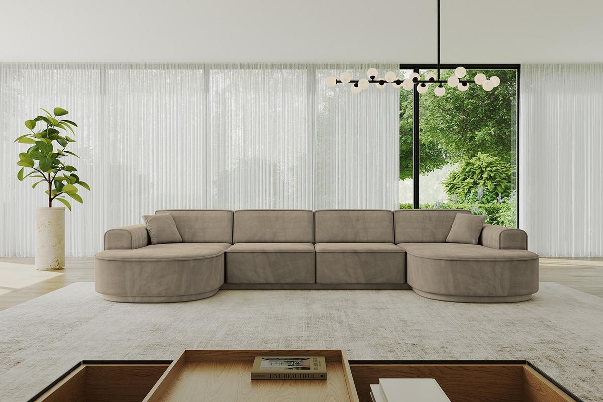 WOHNLANDSCHAFT MARI-U2-v3 - 388x171x83 cm Dunkelbraun Velours - Dunkelbraun/Schwarz, Holzwerkstoff/Kunststoff (388/83/171cm) - ALTDECOR