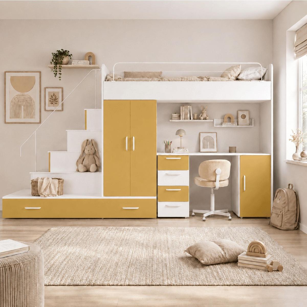 WEISSES Kinderset RAJ 5 MAT - Currygelb/Weiß, Holzwerkstoff (320/180/86cm) - Lookway