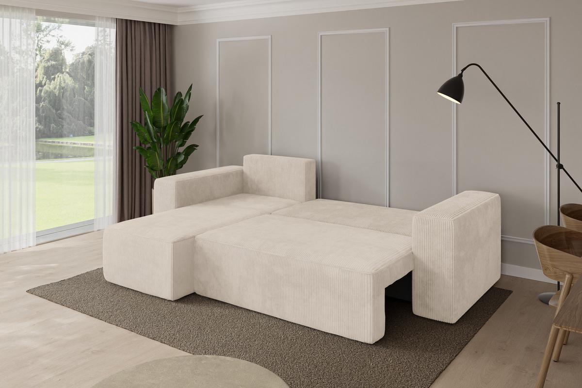 ECKSOFA mit Schlaffunktion Ottomane Links SENO-L 249x139x85 Beige Cord - Beige/Schwarz, Holzwerkstoff/Kunststoff (249/139cm) - ALTDECOR