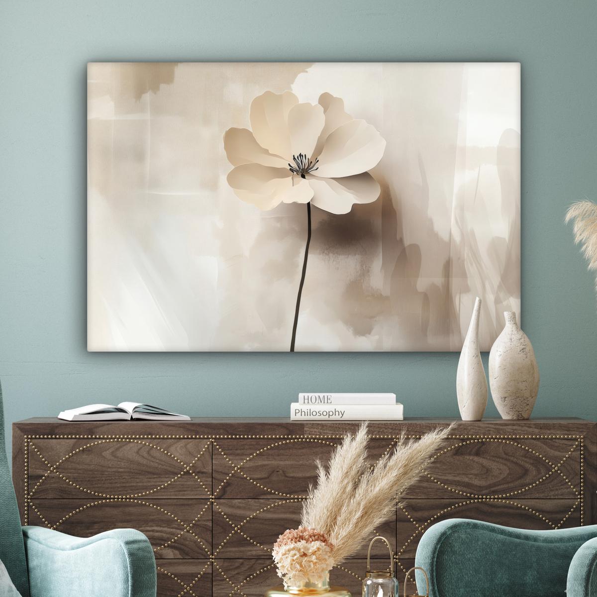 LEINWANDBILD Blume - Beige - Farbe - Schatten Groß 140x90 cm - Creme, Textil (140/90cm) - MuchoWow
