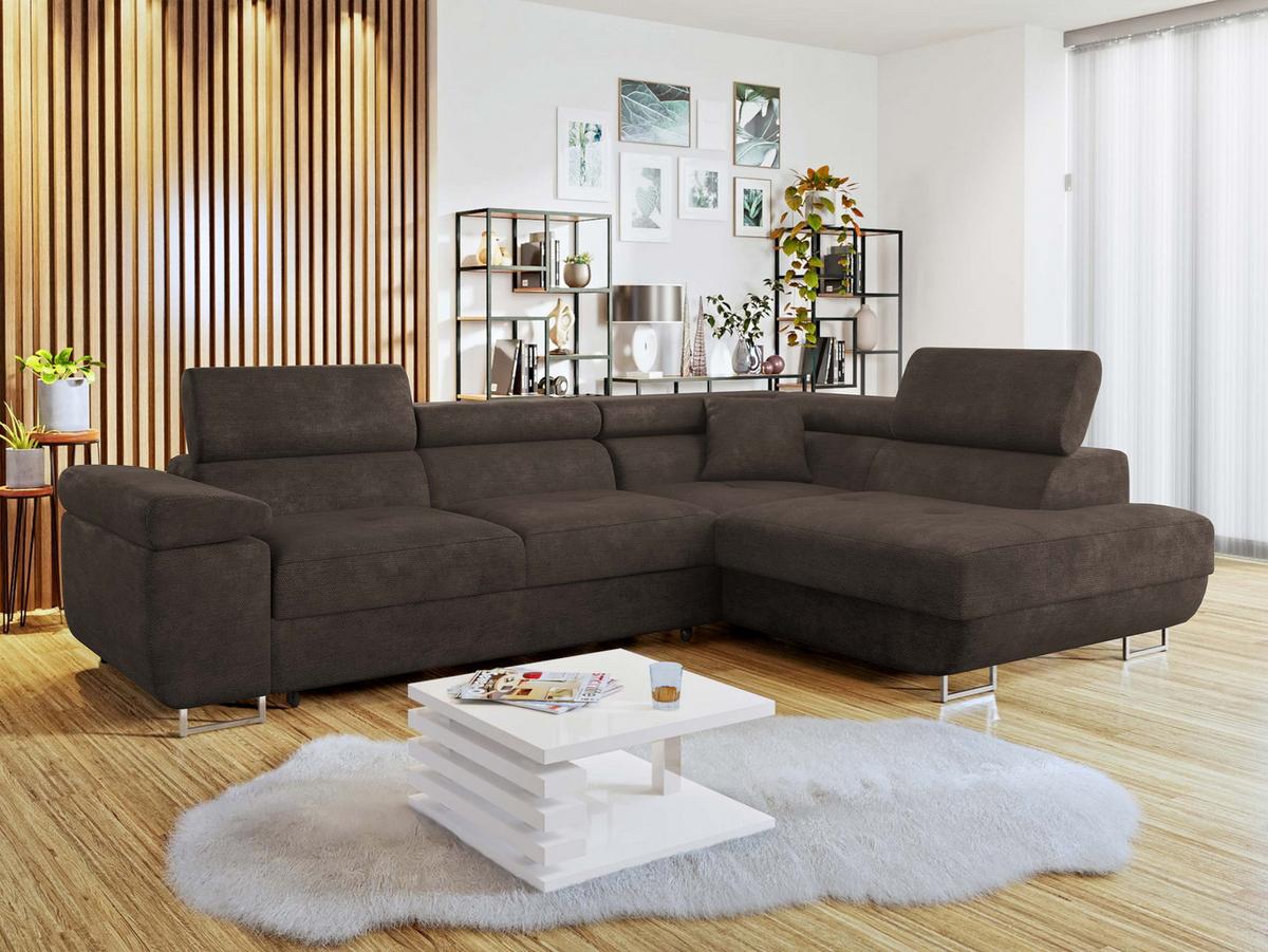 ECKSOFA Torezio, Seite: Rechts - Dunkelbraun, Holz/Textil (274/203cm) - MIRJAN24