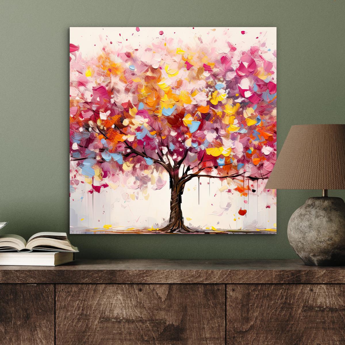 METALLBILD Aquarell - Baum - Kunst - Abstrakt 50x50 cm - Multicolor, Metall (50/50cm) - MuchoWow
