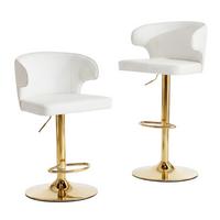 BARHOCKER 2er Set Weiß PU-Leder Höhenverstellbar mit Lehne & Fußstütze - Weiß, Leder (49.7/110/45cm) - Urban Meuble