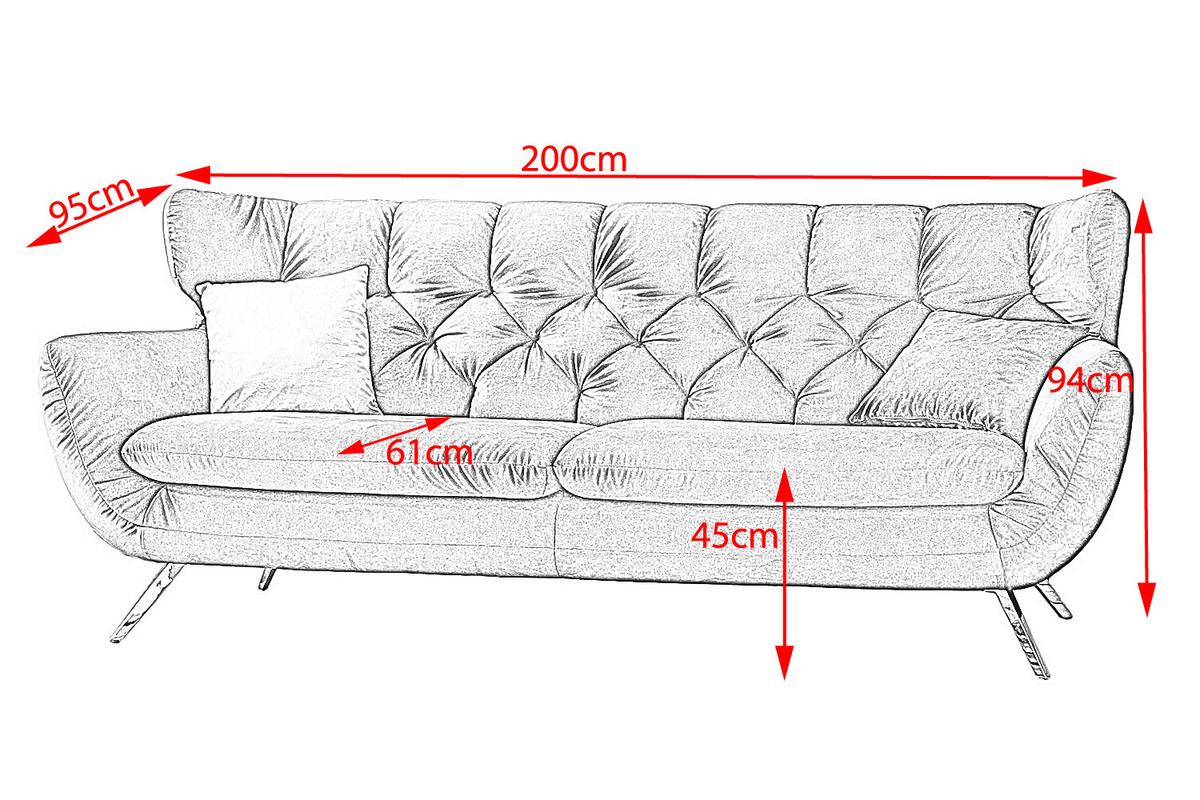 SOFA CHARME Schwarz Velvet - Schwarz, Textil (225/94/95cm) - KAWOLA