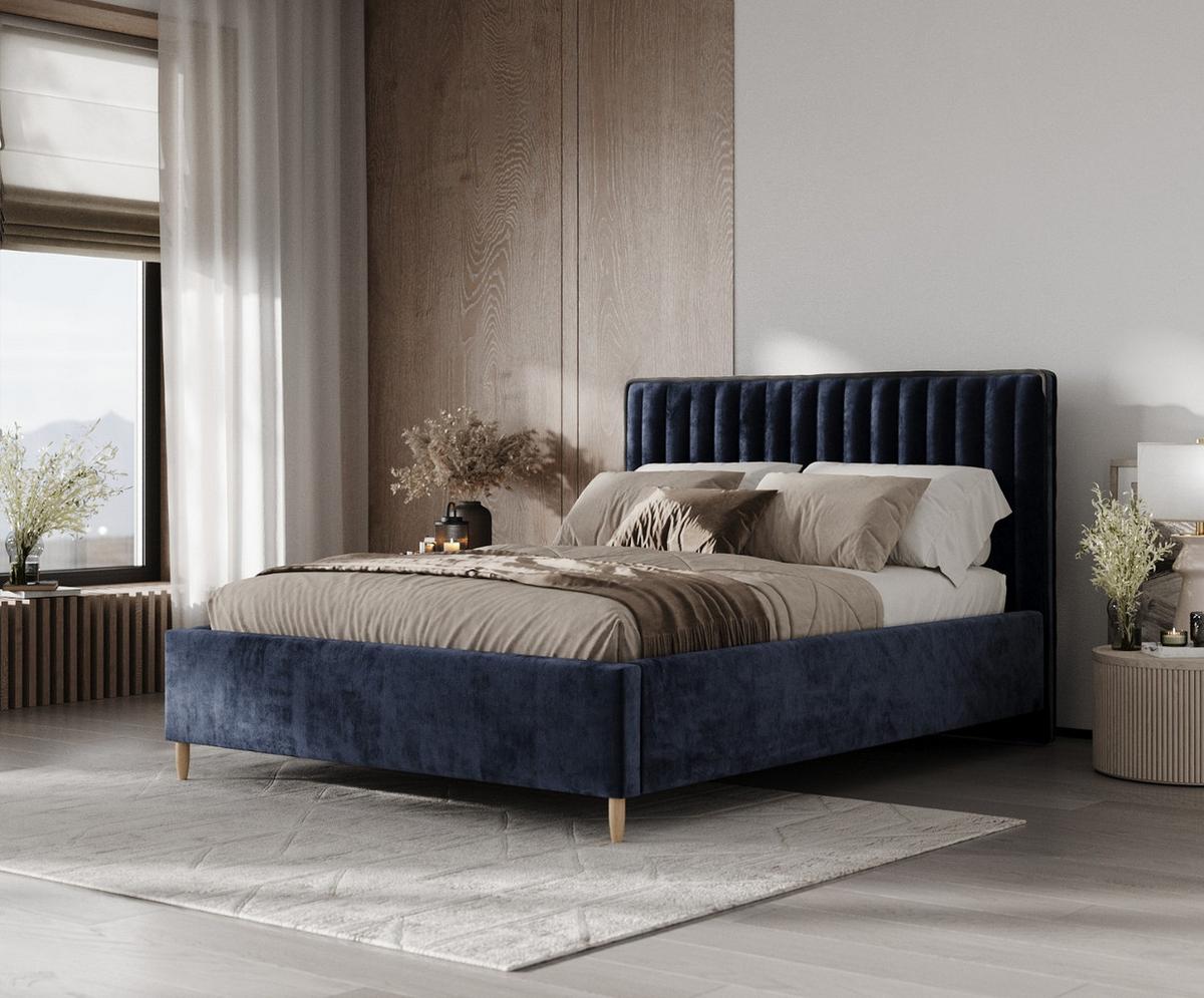 POLSTERBETT Aria 180/200 cm Marineblau im Lotta Stoff - Naturfarben/Dunkelblau, Holz/Holzwerkstoff (180/200cm) - AltaBeds