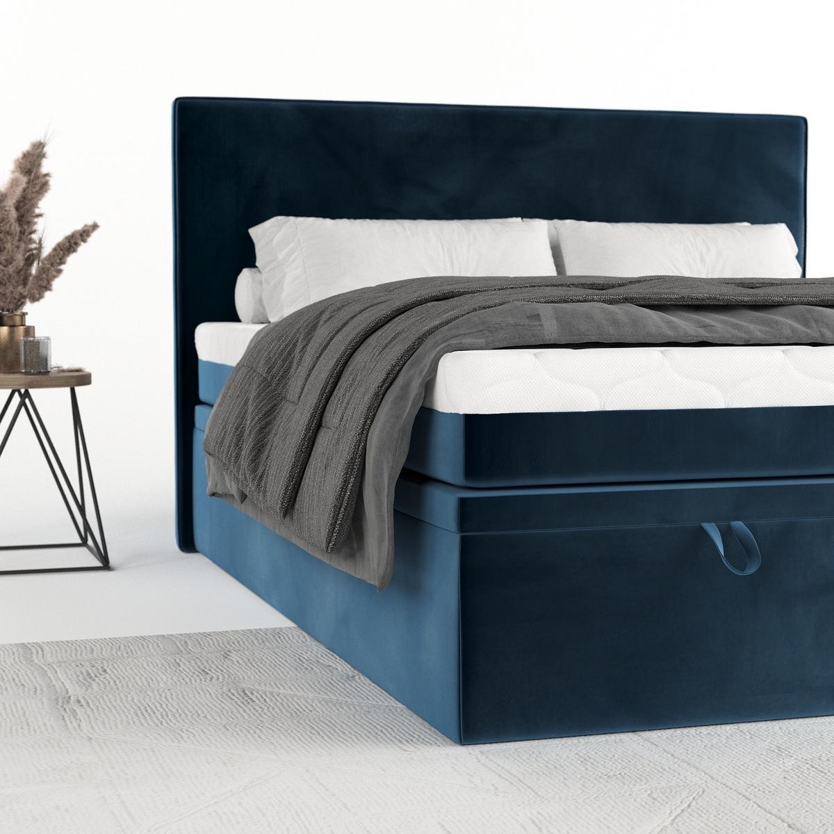 BOXBETT Zalla 200/200 cm Dunkelblau im Kronos Stoff - Schwarz/Dunkelblau, Holz/Holzwerkstoff (200/200cm) - AltaBeds