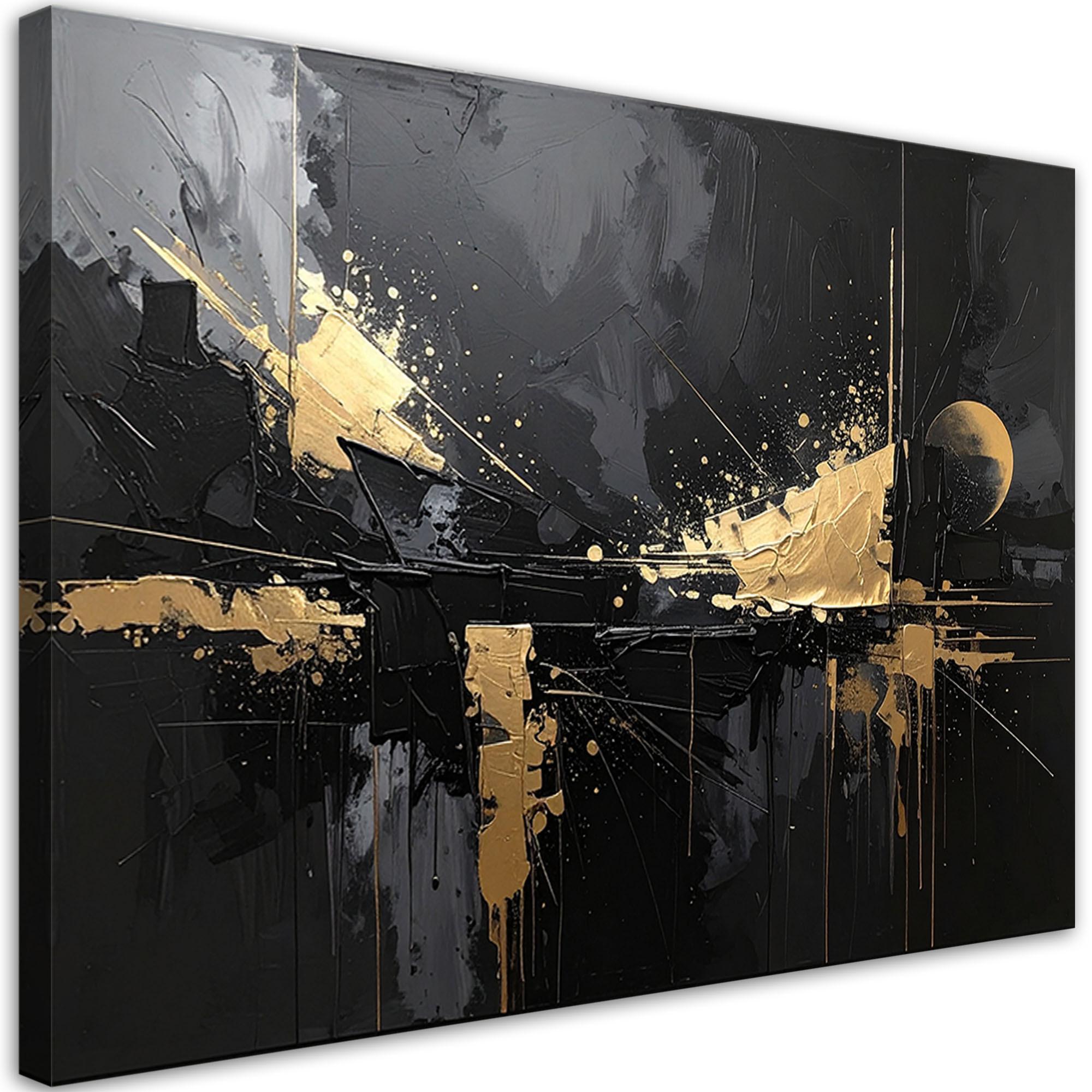 LEINWANDBILDER, Schwarze Abstraktion mit goldenen Reflektionen - Schwarz, Textil (120/80cm) - Feeby