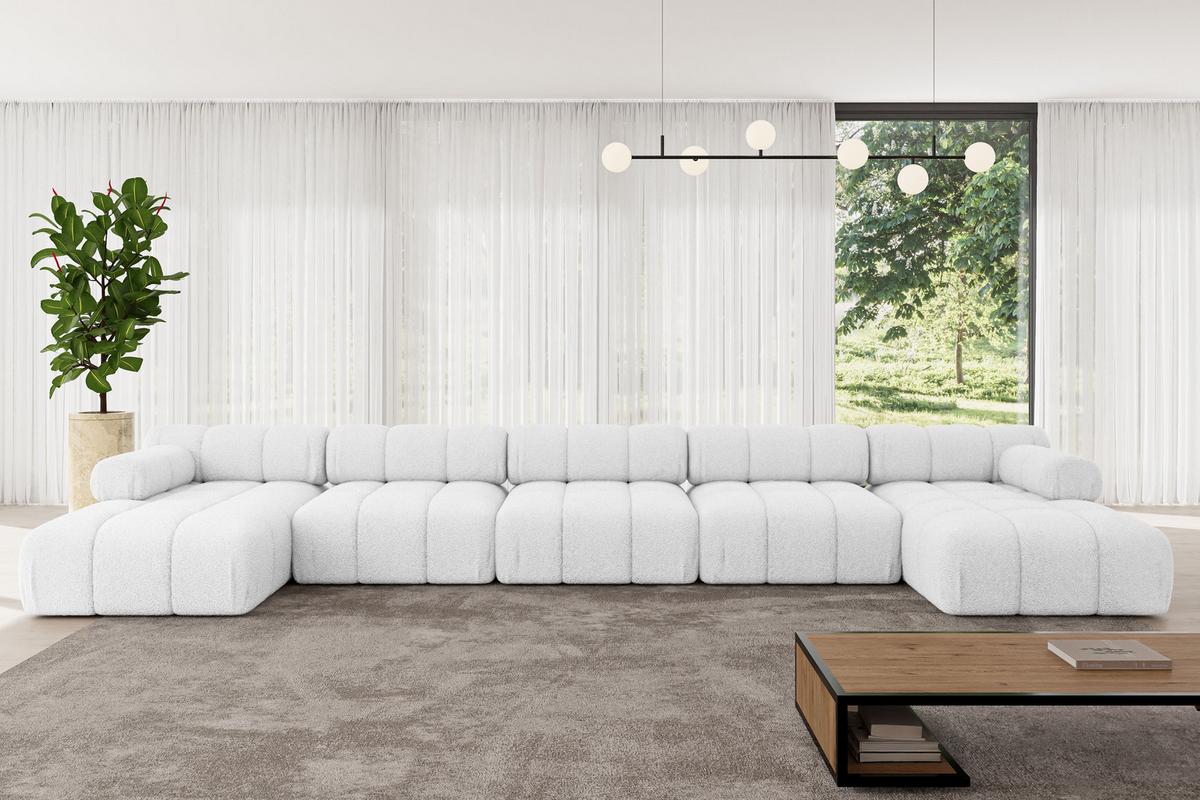 WOHNLANDSCHAFT modulares Sofa Tesso-U3 - 475x160x70 cm Weiß Bouclé - Weiß, Holzwerkstoff/Textil (475/70/160cm) - ALTDECOR