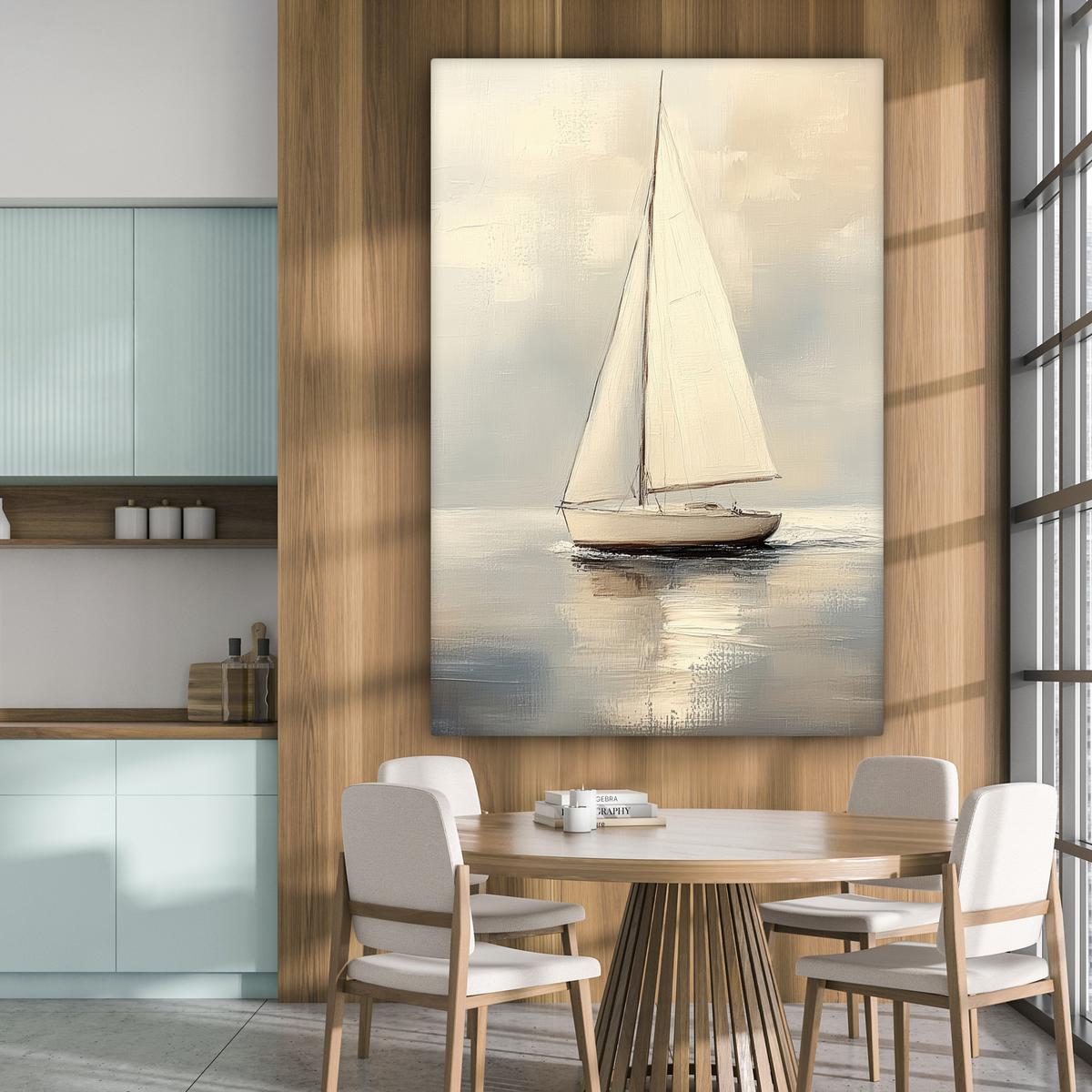 LEINWANDBILD Segelschiff - Meer - Bewölkt Deko Groß 90x140 cm - Creme, Textil (90/140cm) - MuchoWow