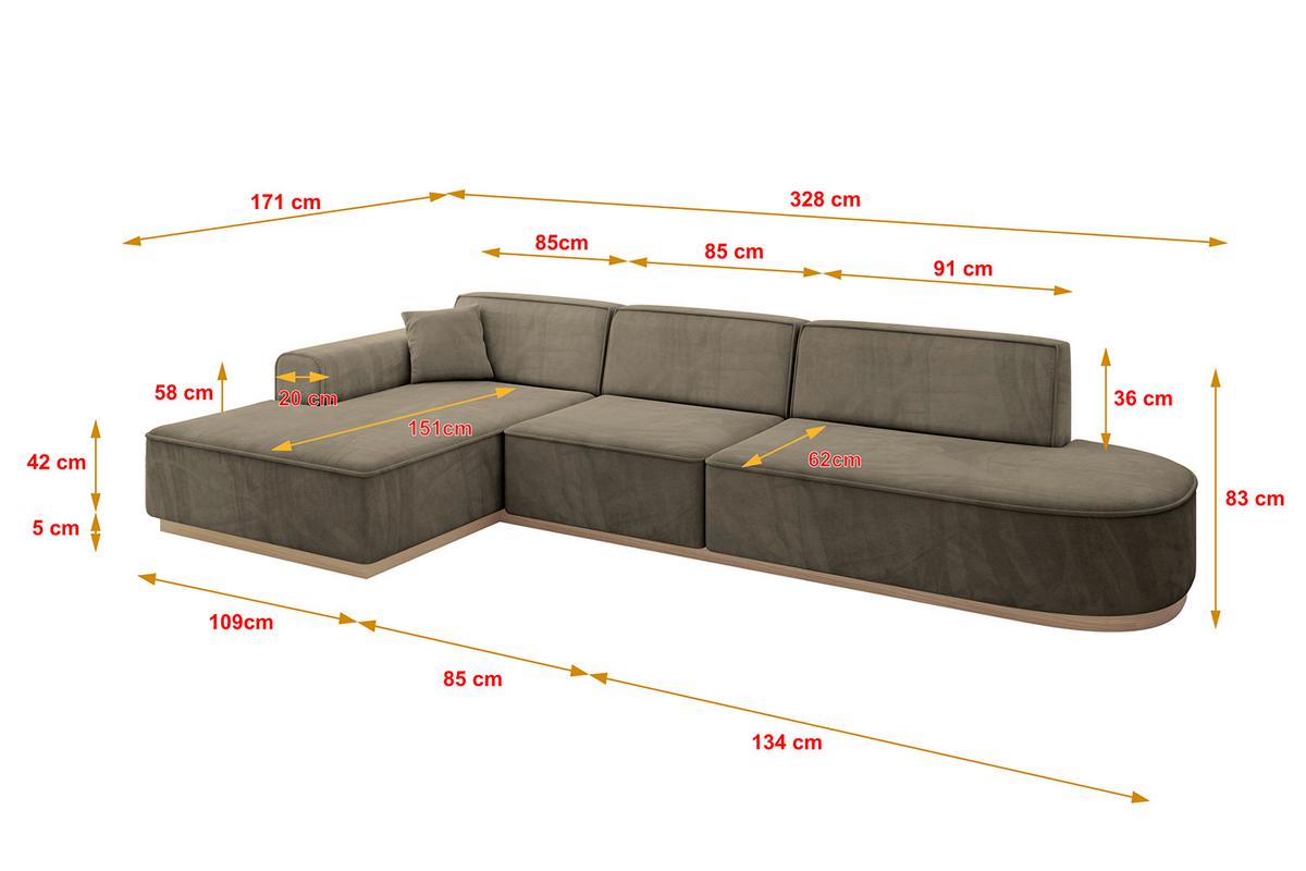 ECKSOFA Ottomane Links IREA-L2 - 328x171x83 cm Braun - Braun, Holzwerkstoff/Textil (328/171cm) - ALTDECOR