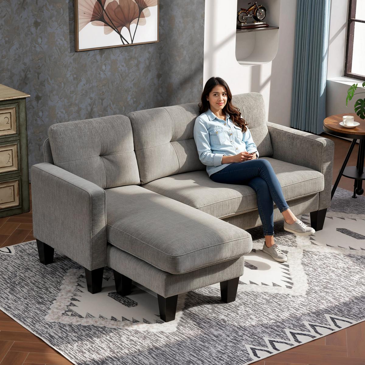 ECKSOFA, Eck-Couch mit umkehrbarer Chaiselongue, Chenille-Optik, Braun - Braun, Textil (130/186cm) - HOMCOM