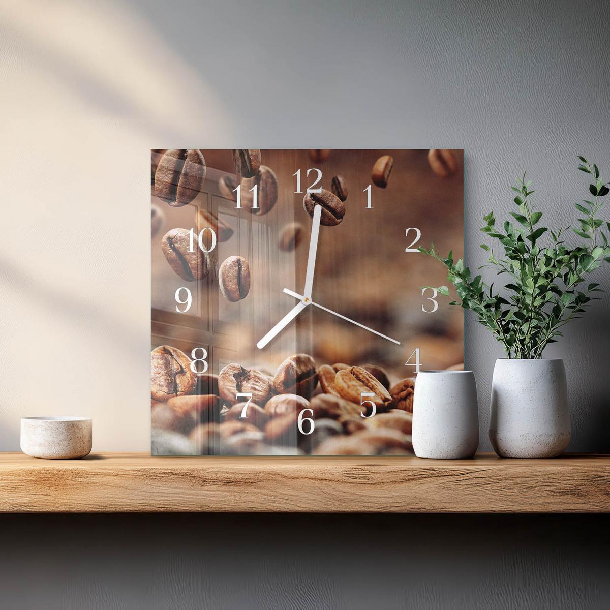 WANDUHR aus Glas 30x30 cm - Kaffeebohnen - Braun, Glas (30/30/0.4cm) - TULUP