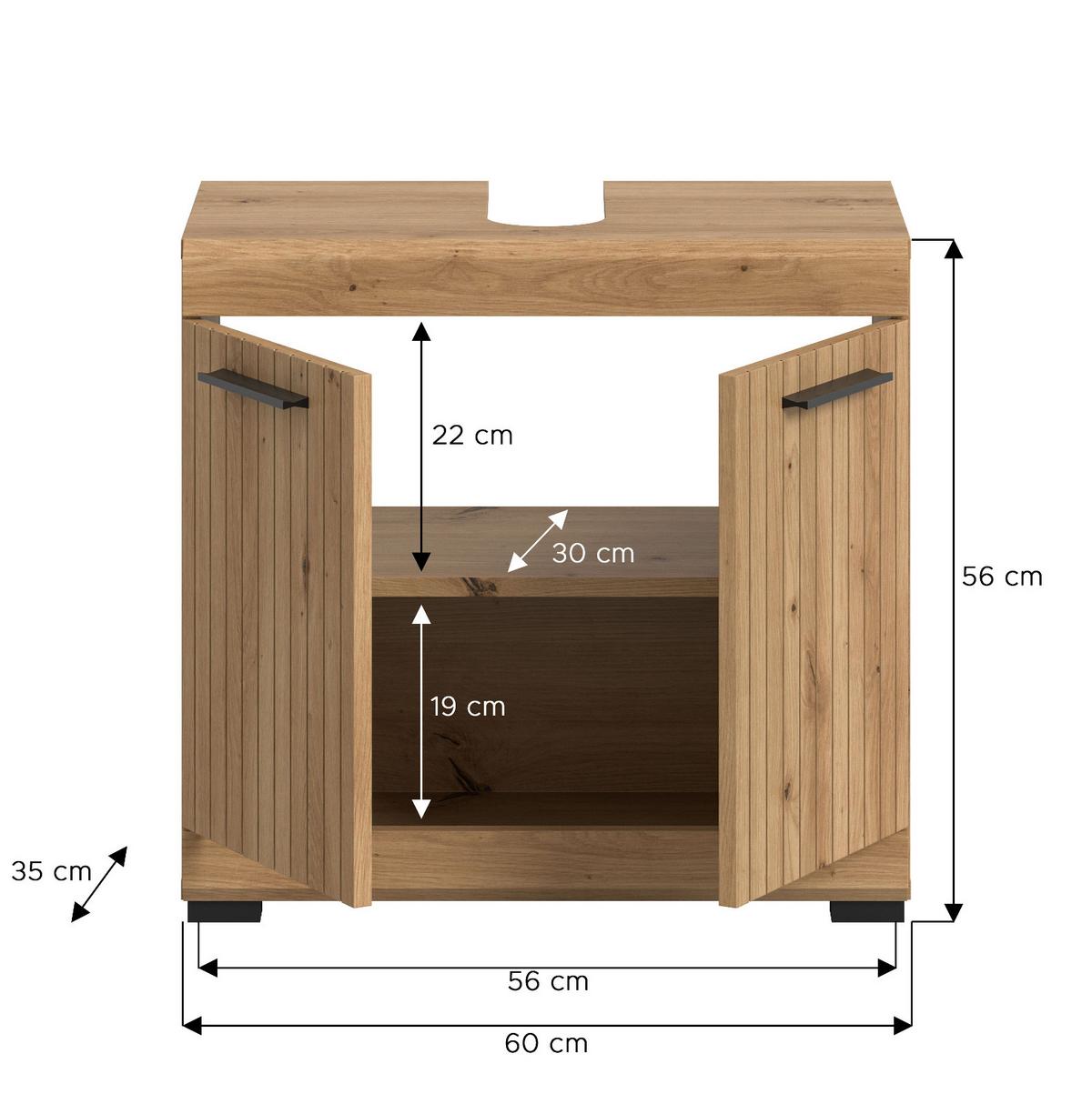 WASCHBECKENUNTERSCHRANK Eiche Artisan 60 cm, Badezimmer Unterschrank 2-türig - Schwarz/Eiche Artisan, Holzwerkstoff/Kunststoff (60/56/34cm) - Inn.Furn
