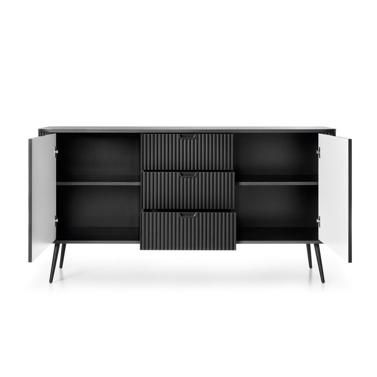 SIDEBOARD ZENZERO 168/87/39 cm mit 3 Schubladen 2 Türen Schwarz - Schwarz, Holzwerkstoff (168/87/39cm) - MASSENO