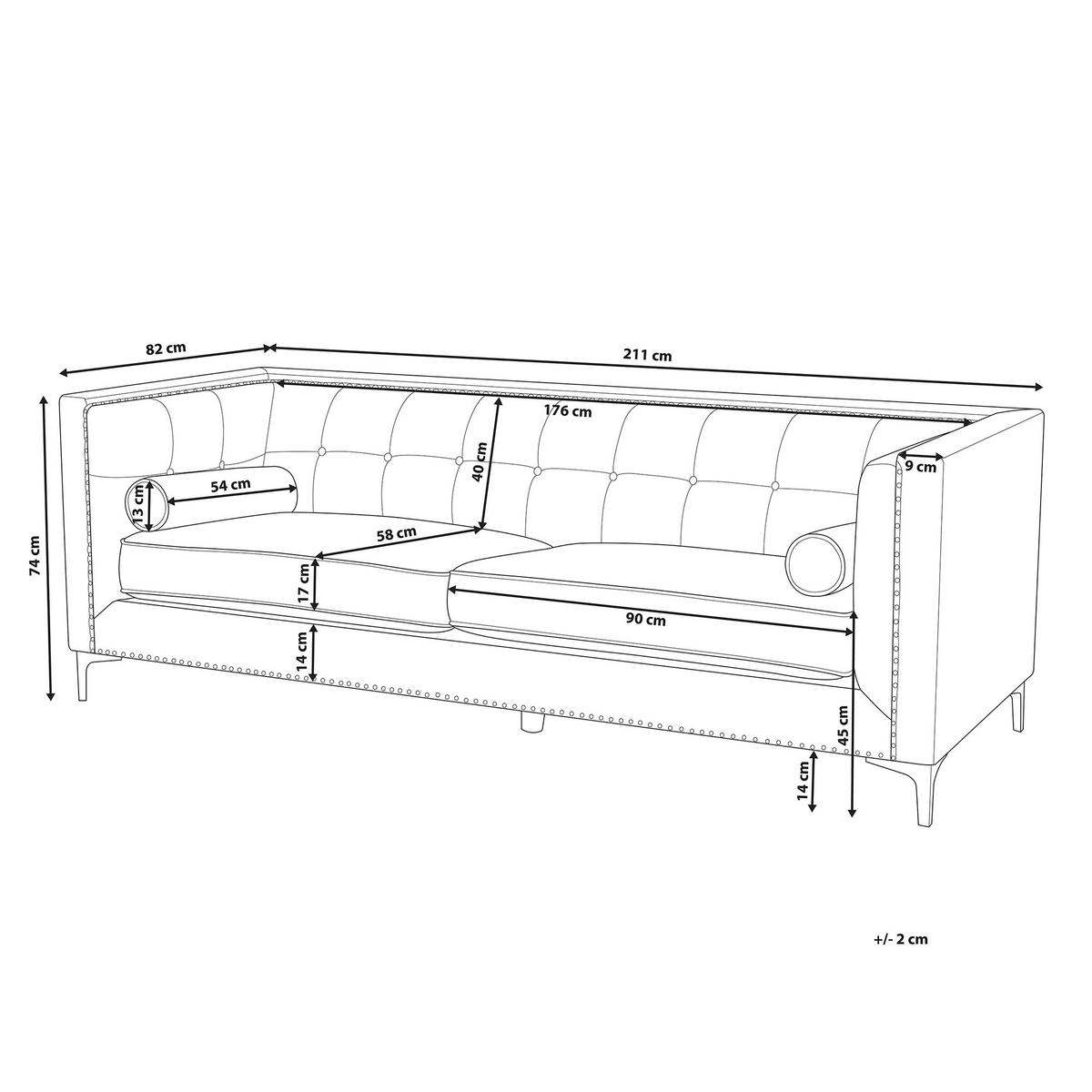 3-SITZER-SOFA Samtstoff Dunkelgrau Avaldsenes - Dunkelgrau, Textil (211/74/82cm) - Beliani