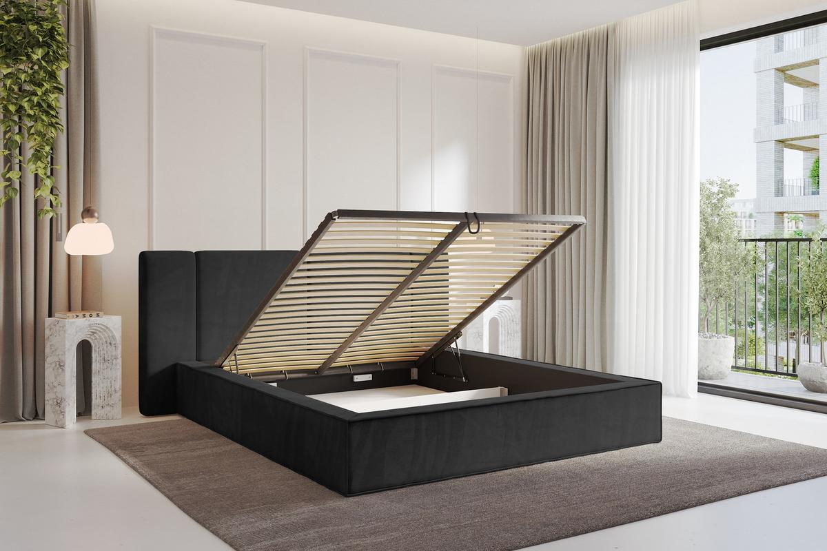 POLSTERBETT mit Bettkasten und Lattenrost, Boxbett ohne Matratze - RIVO 120x200 Schwarz - Schwarz, Holzwerkstoff/Textil (120/200cm) - ALTDECOR