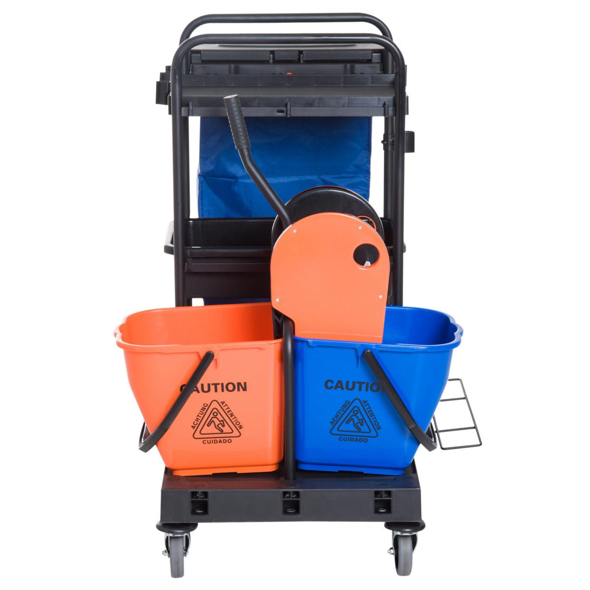 HOMCOM Reinigungstrolley – 4 leichtgängige Räder, Schwarz/Blau/Orange, 111 x 63,3 x 103 cm - Schwarz, Kunststoff/Metall (63.3/103/111cm) - HOMCOM