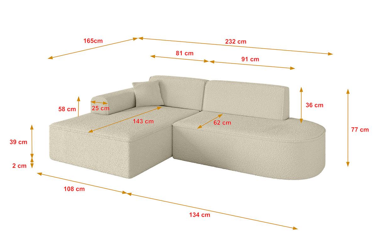 ECKSOFA Ottomane Links IREA-L1-v3 - 232x165x77 cm Beige - Hellbraun/Creme, Holzwerkstoff/Textil (232/165cm) - ALTDECOR