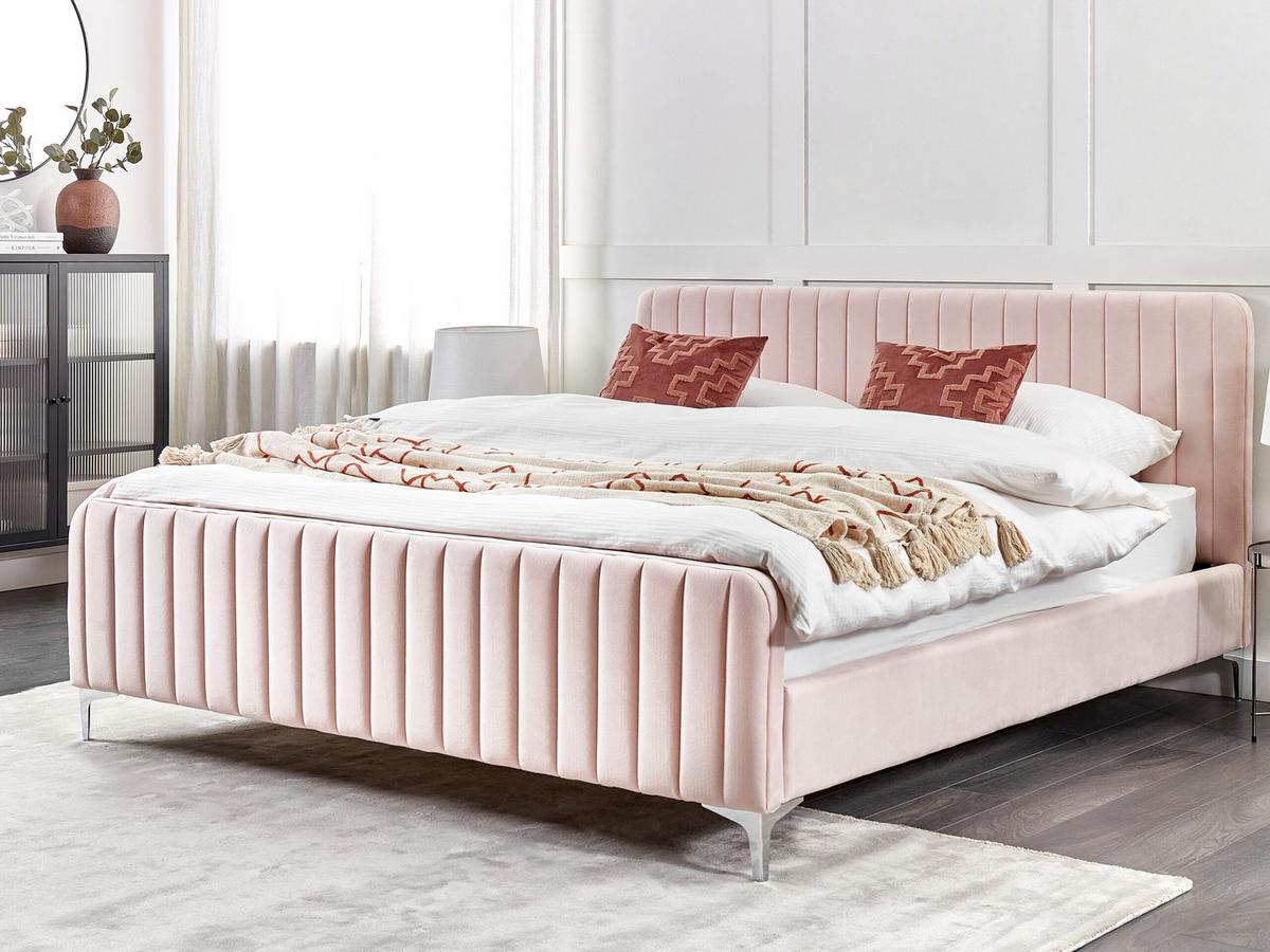 POLSTERBETT 180/200cm Pastellrosa Lunan - Pink, Textil (180/200cm) - Beliani