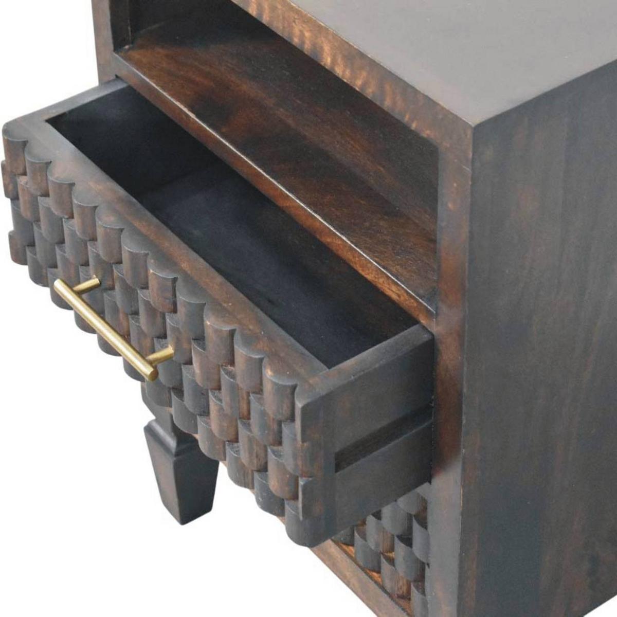 NACHTTISCH Rich-Velvet-Mocha-Finish, 2 Schubladen, 1 offenes Regal, Dunkelbraun - Dunkelbraun, Holz/Metall (35/60/45cm) - Artisan Furniture