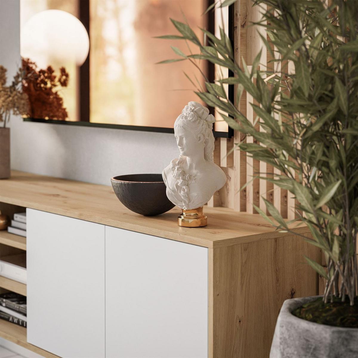 TV-ELEMENT SANAYI II mit Regalen Eiche Artisan/Weiß - Weiß, Holzwerkstoff (156/56/38cm) - Lookway