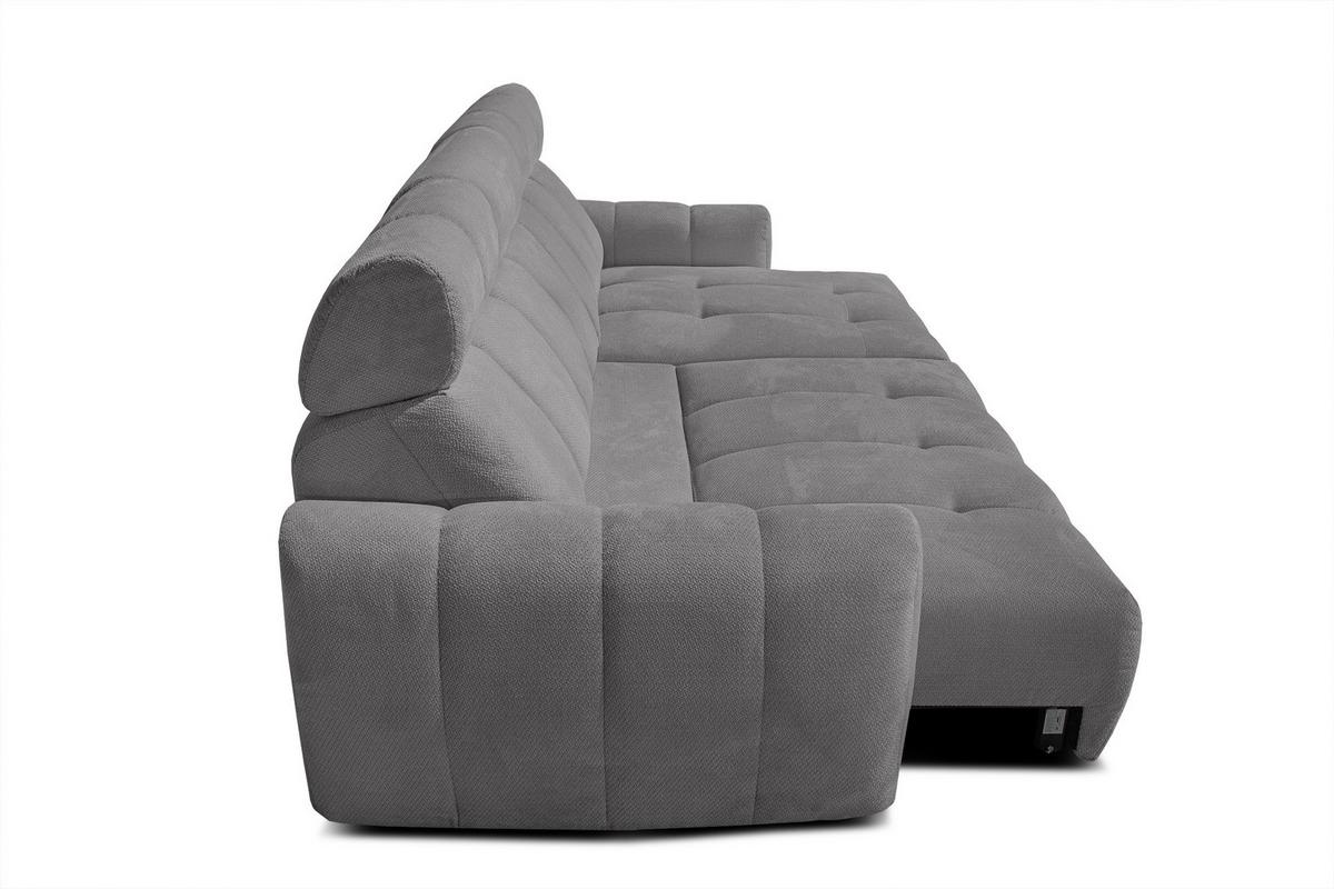 ECKSOFA KIMI 3-Sitzer, ausziehbarer Sitz, verstellbare Kopfstützen, grau - Schwarz/Grau, Holzwerkstoff/Textil (270/160cm) - Wozimo