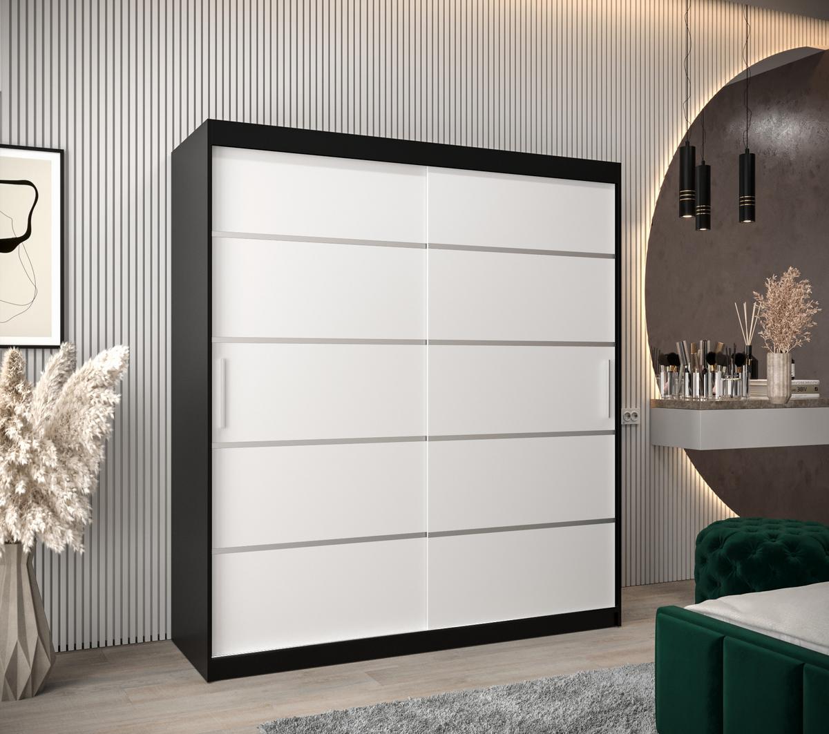 SCHWEBETÜRENSCHRANK 200/180/62 2-türig - Silberfarben/Schwarz, Holz/Kunststoff (180/200/62cm) - MÖBEL KRYSPOL