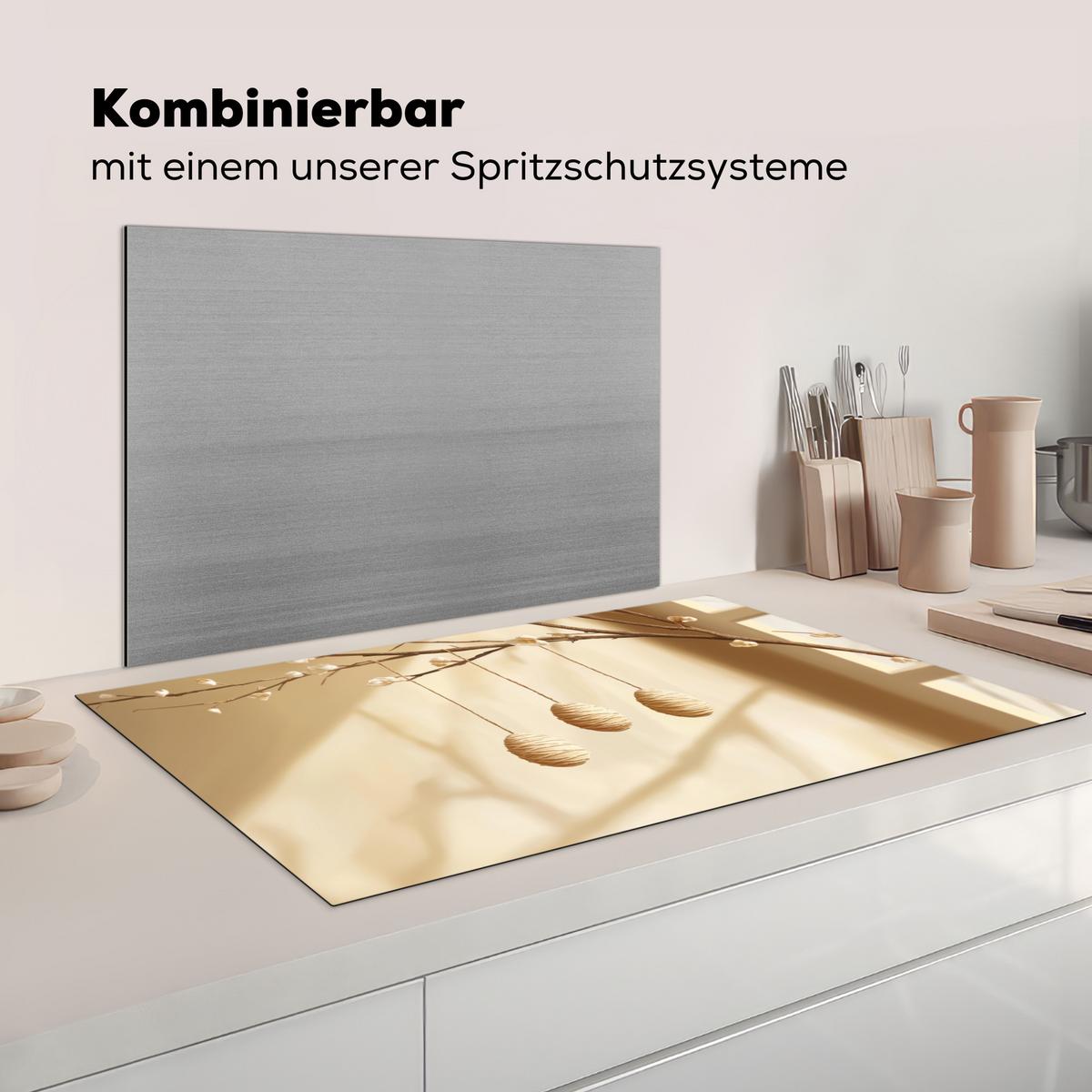 HERDABDECKPLATTE Beige - Osterkuchen - Eier Induktionsschutz 91.2x52 cm - Beige, Kunststoff (91.2/52/0.2cm) - MuchoWow