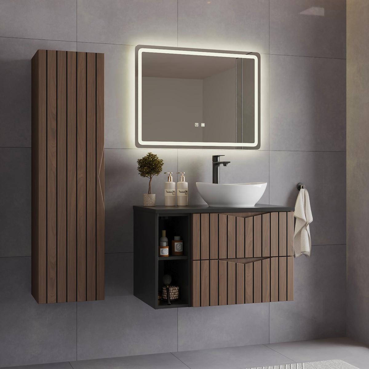 BADMÖBEL 80.6cm Siena 2er-Set Holz und Schwarz - Schwarz, Holzwerkstoff (80.6/52.2/46.5cm) - Petits-meubles