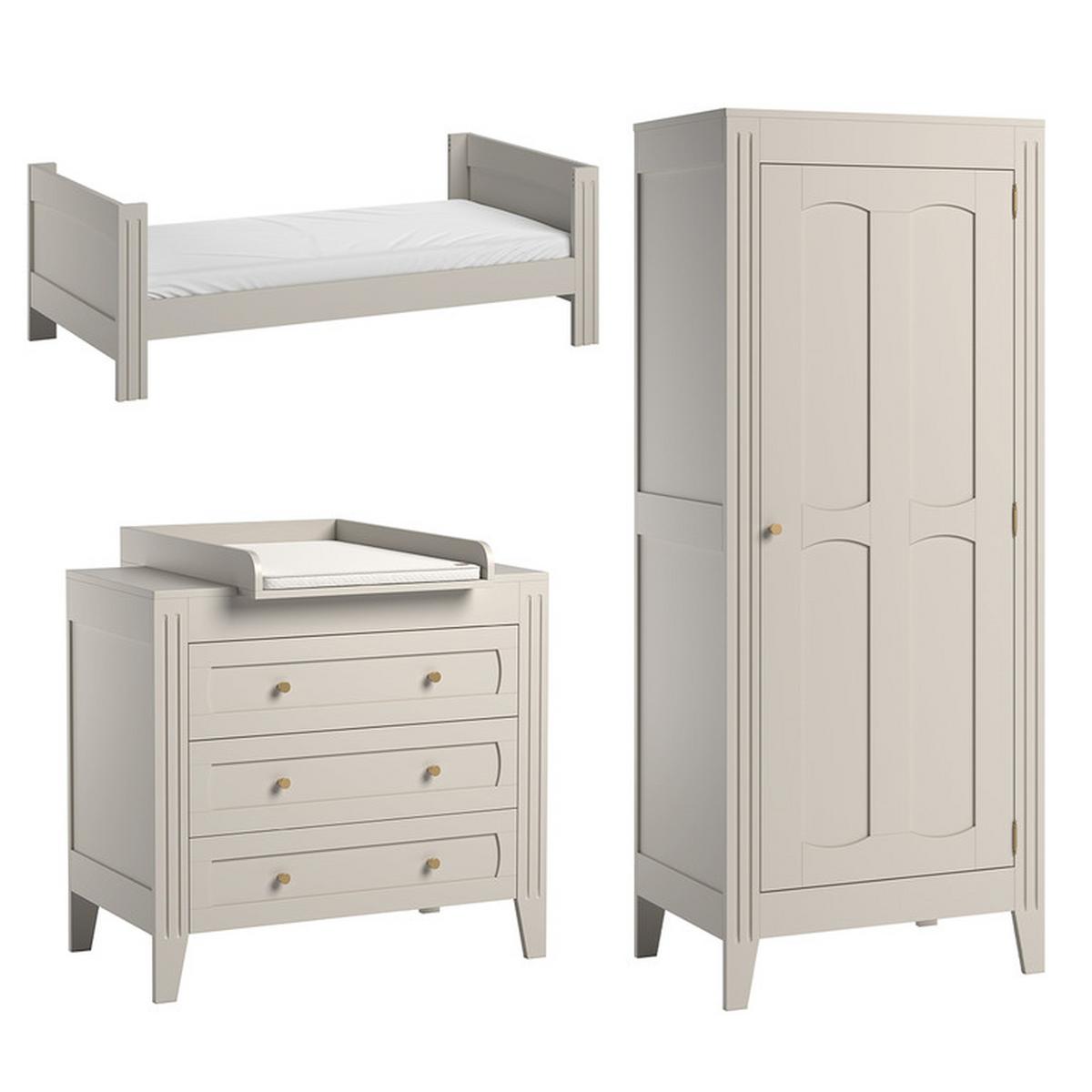 BABYZIMMER 3-teilig Milenne Beige - Beige, Holz (144/80/75cm) - Petits-meubles