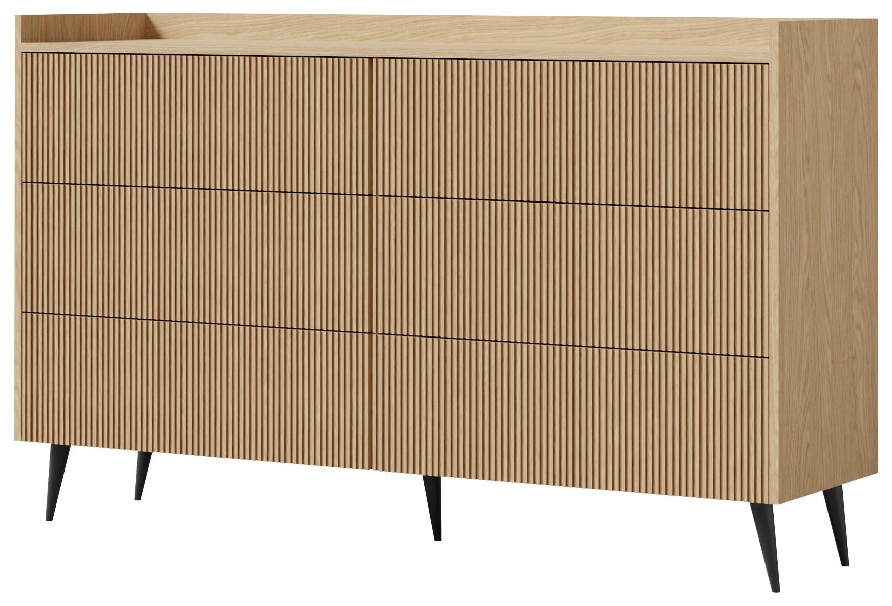 KOMMODE Arysa in Frühlings-Eiche Hellbraun 92/150/41 cm - Eichefarben/Schwarz, Holzwerkstoff/Metall (150/92/41cm) - WFL GROUP
