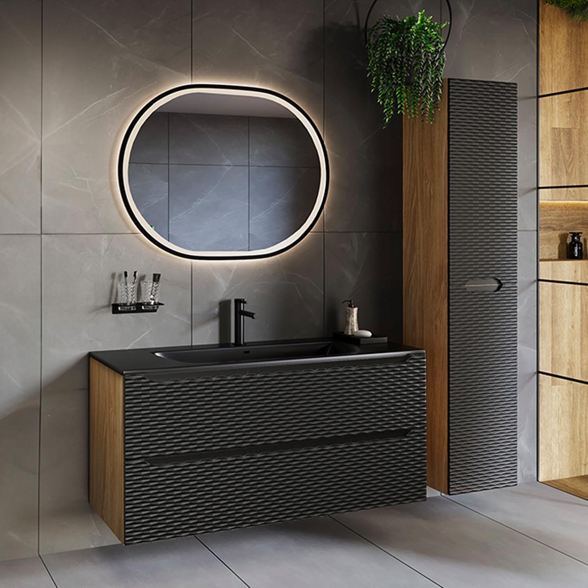 BADMÖBEL 120cm Elora 2er-Set Schwarz und Holz - Schwarz, Holzwerkstoff (120/57/46cm) - Petits-meubles