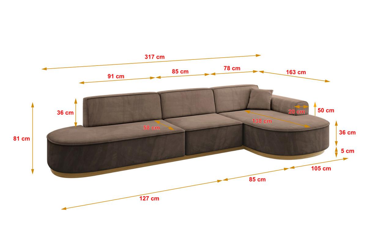 ECKSOFA Ottomane Rechts MARI-L2-v2 - 328x171x83 cm Braun Velours - Braun, Holzwerkstoff/Textil (171/328cm) - ALTDECOR
