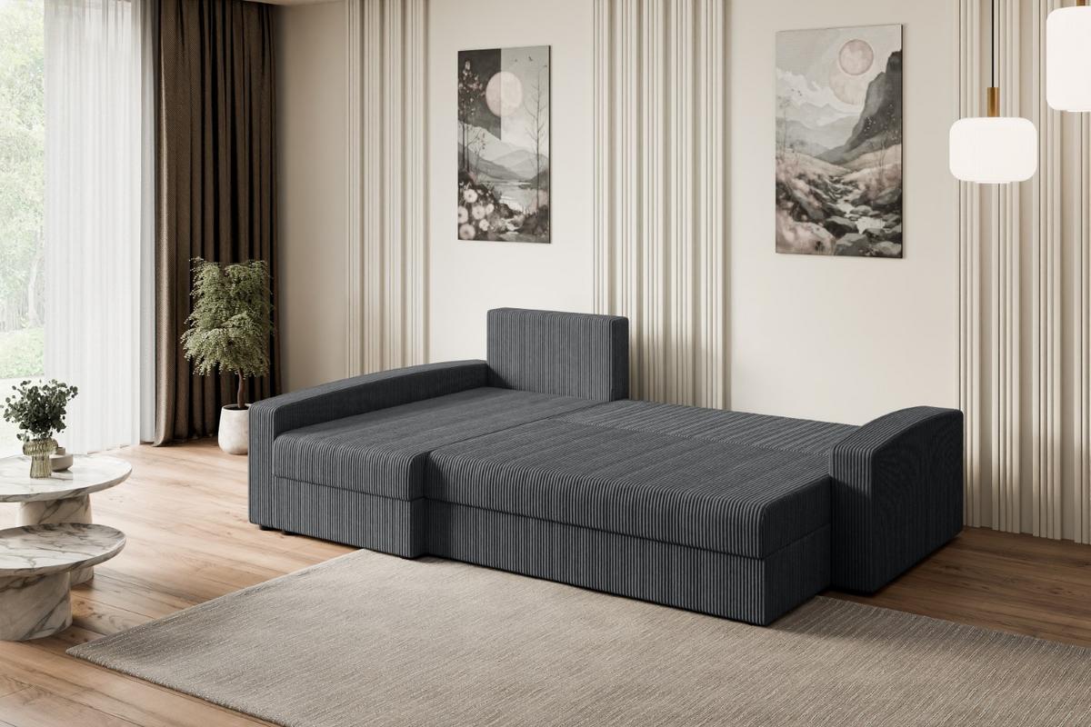 ECKSOFA mit Schlaffunktion und Bettkasten ALESIA-L 231x140x90 cm Grau Cord - Dunkelgrau/Silberfarben, Holzwerkstoff/Kunststoff (231/140cm) - ALTDECOR